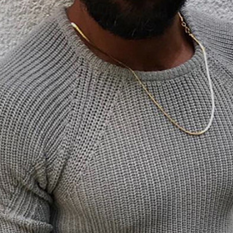 Men's Sweater Pullover Sweater Jumper Ribbed Knit Regular Tops Knitted Slim Fit Plain Crew Neck Knitwear Contemporary Casual Daily Wear Clothing Apparel Spring Fall Black Gray S M L3