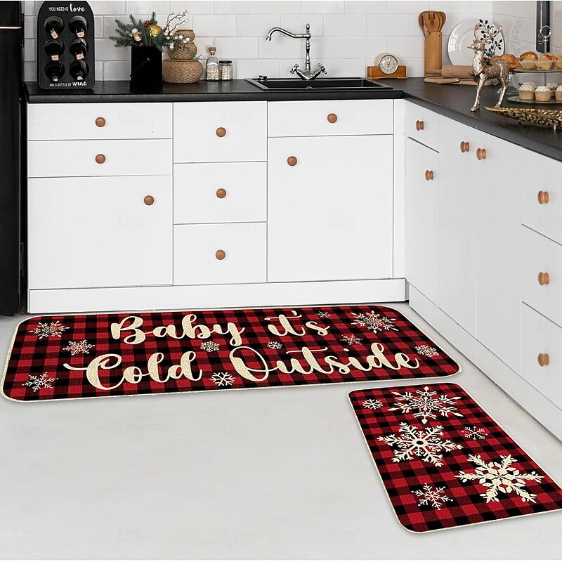 Christmas Kitchen Floor Mat, Home Absorbent Non-Slip Rug, Customizable Crystal Velvet Entrance Mat, Dropshipping Available2