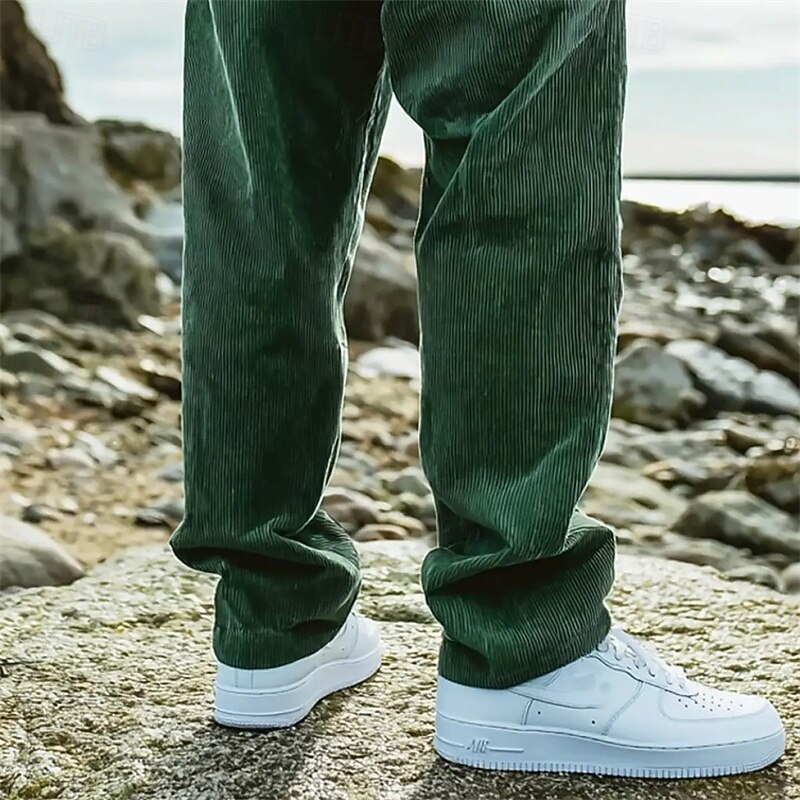 Men's Trousers Corduroy Pants Casual Pants Drawstring Pocket Elastic Waist Plain Comfort Sports Outdoor Daily Fashion Casual Army Green Micro-elastic3