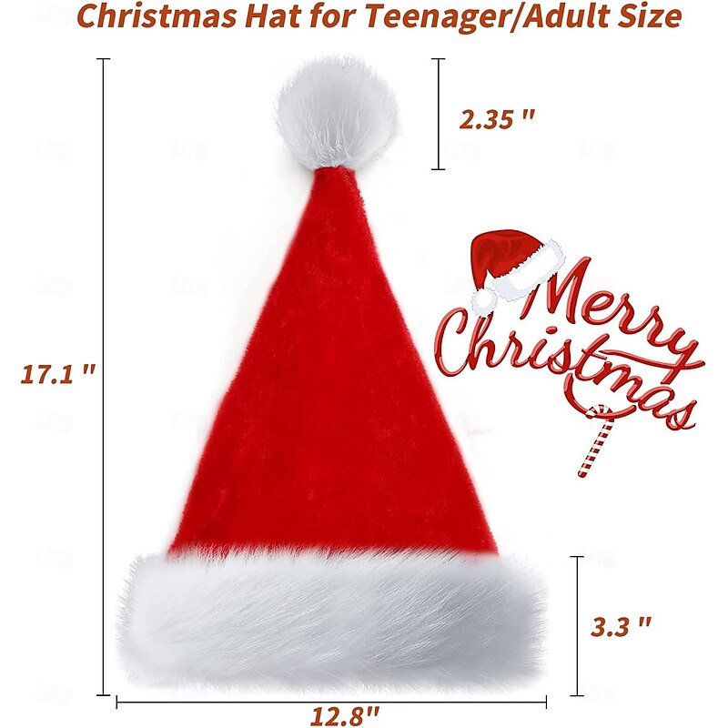 2 Pack Unisex Comfort Velvet Christmas Hats Classic Red Santa Hats for Kids, Teenagers & Adults - Thicken Extra for Christmas & New Year Festive Holiday Party Supplies2