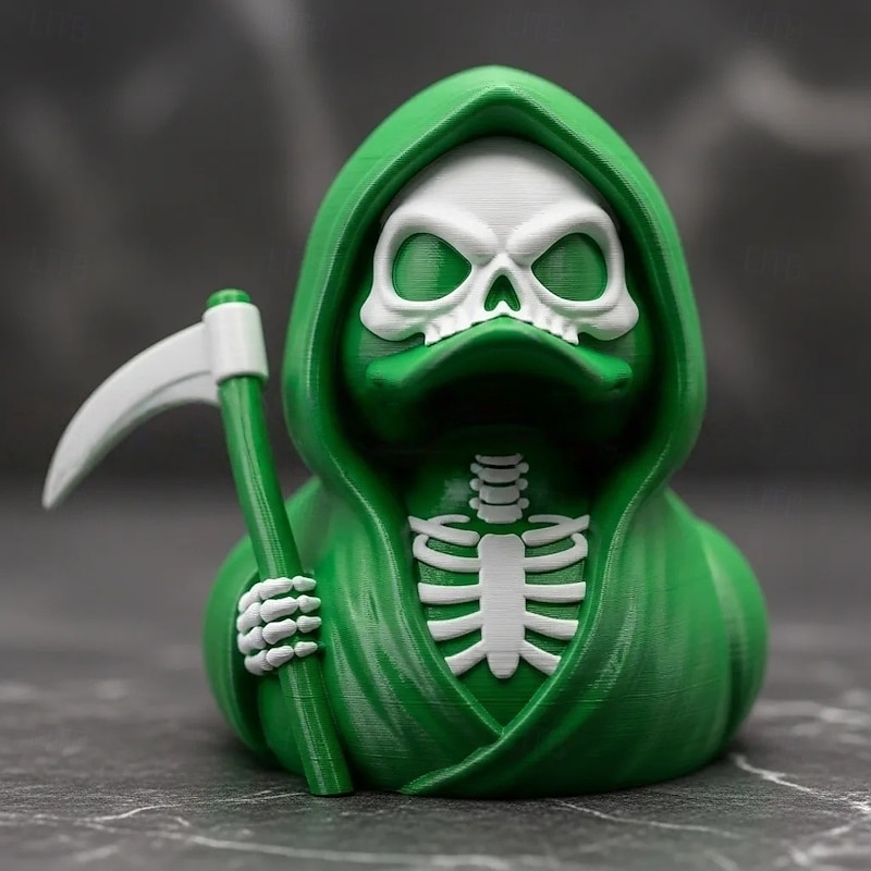 Halloween Death Scythe Duck Resin Figurine Spooky Tabletop Desktop Ornament, Creepy Duck Statue for Haunted House, Office Desk, Home Party Decoration2
