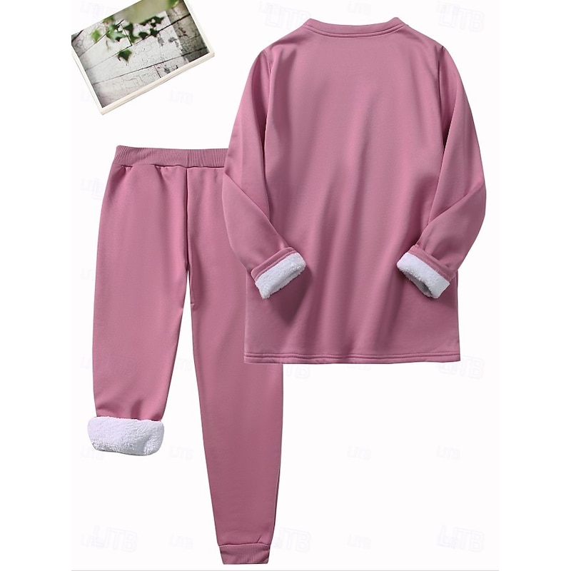 Women's Elegant Warm Fashion Two Piece Sets Tracksuit Pants Sets Long Sleeve Bishop Sleeve Round Neck Graphic Letter Print Outdoor Vacation Casual Pink Blue Gray Fall Regular Fit2