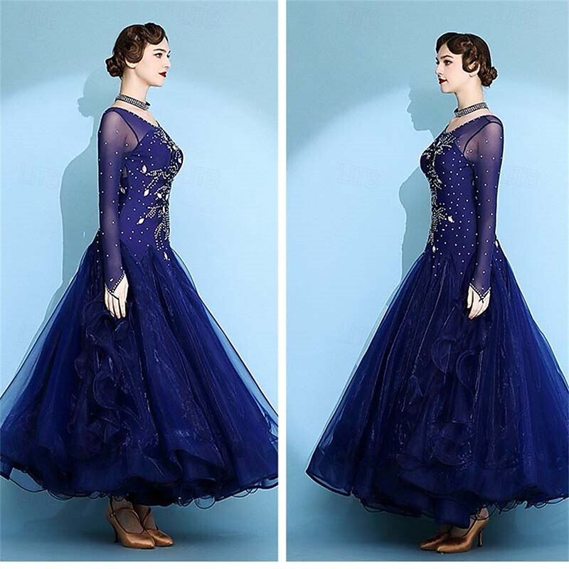 Women's Long Sleeve Waltz Modern Ballroom Dance Dress Competition Dresses Performance wear4