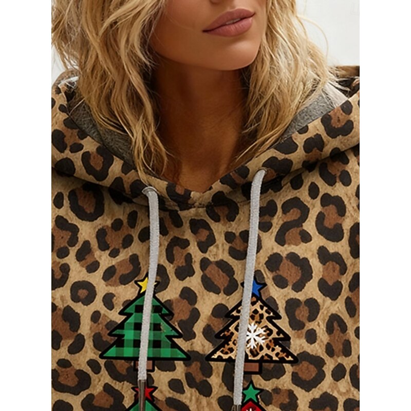 Women's Pullover Hoodies Leopard Letter Fashion Streetwear Casual Long Sleeve Hooded Regular Tops Dailywear Casual Drawstring Print Brown Spring Fall2
