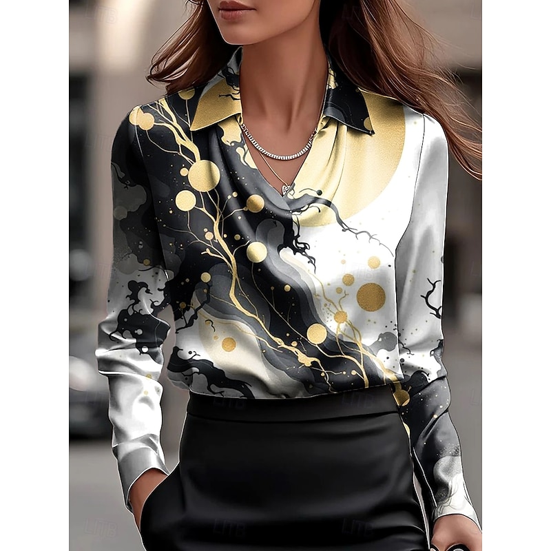 Women's Shirt Ombre Floral Graphic Elegant Stylish Basic Long Sleeve Cowl Neck Regular Tops Work Party Evening Wear Daily Ruched Draped Black White Navy Blue Fall Winter3