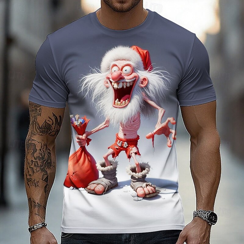 Men's 3D Funny Old Man T Shirt Short Sleeve T shirt 3D Print Crew Neck Shirt Exaggerated Designer Party Holiday Dark Gray Gray Summer Spring Clothing Apparel S M L XL XXL XXXL