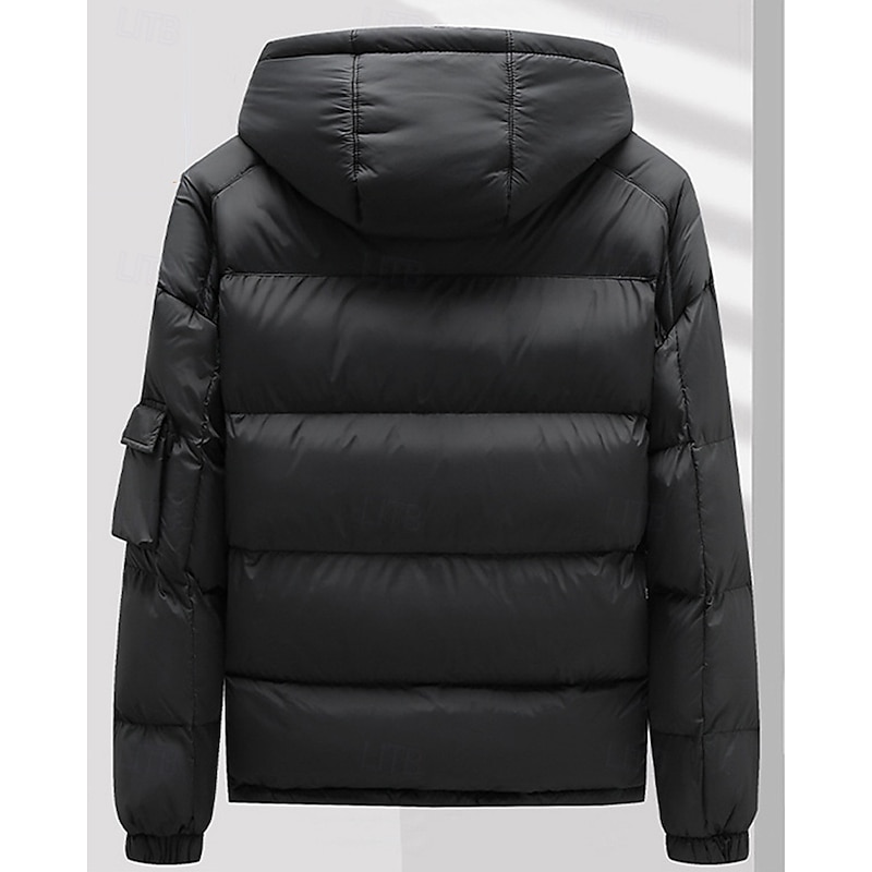 Men's Winter Coat Down Jacket Puffer Jacket Padded Jacket Pocket White Goose Down Vacation Daily Wear Date Regular Fashion Casual Comfortable Thermal Warm Fall Winter Solid / Plain Color Black Khaki2
