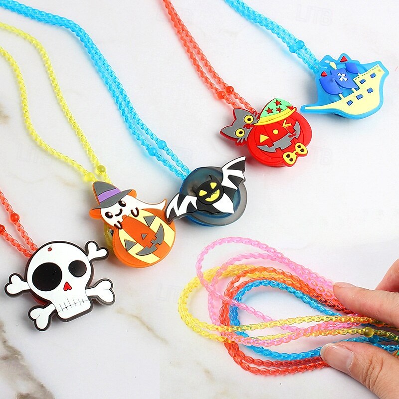 12 Pcs Halloween Party Favors for Kids Random Styles LED Light Up Necklaces Halloween Toys Gifts Spider Ghost Glow in the Dark Trick or Treat Toys Party Supplies Halloween Treat Goodie Bag Fillers4