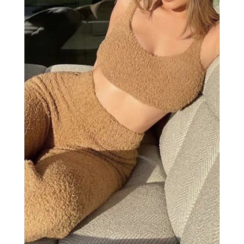 Women's Active Streetwear Pants Sets Bolero Top Sleeveless V Neck Plain Outdoor Vacation Daily White Pink Blue Fall Regular Fit2