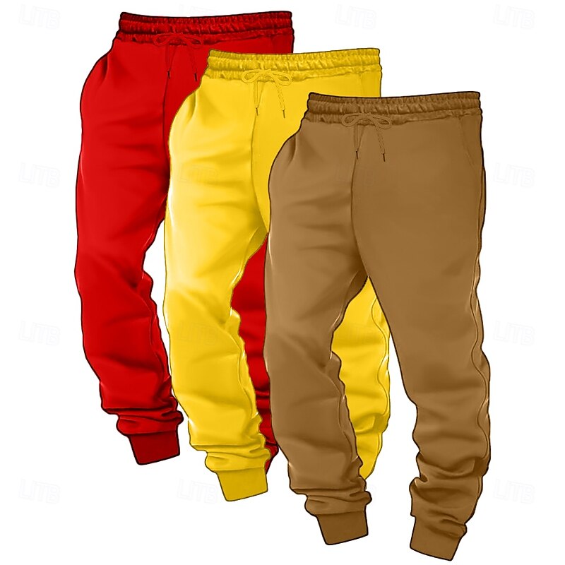 Men's Sweatpants Joggers Fleece Pants Winter Pants Trousers Drawstring Elastic Waist Solid Color Comfort Warm Full Length Outdoor Casual Daily Ethnic Style Classic Style Light Grey+Blue+Black4