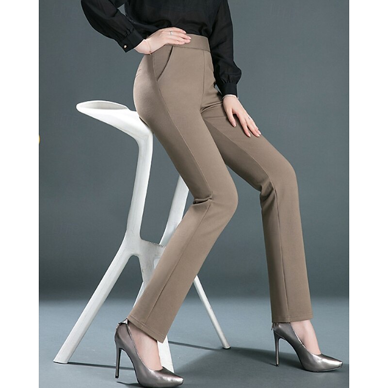 Women's Chinos Straight Vacation Vintage Streetwear Full Length Medium Waist Plain Pocket Elastic Waist Comfortable Micro-elastic Outdoor Vacation Daily Camel Black Dark Navy Khaki Spring Fall Winter3