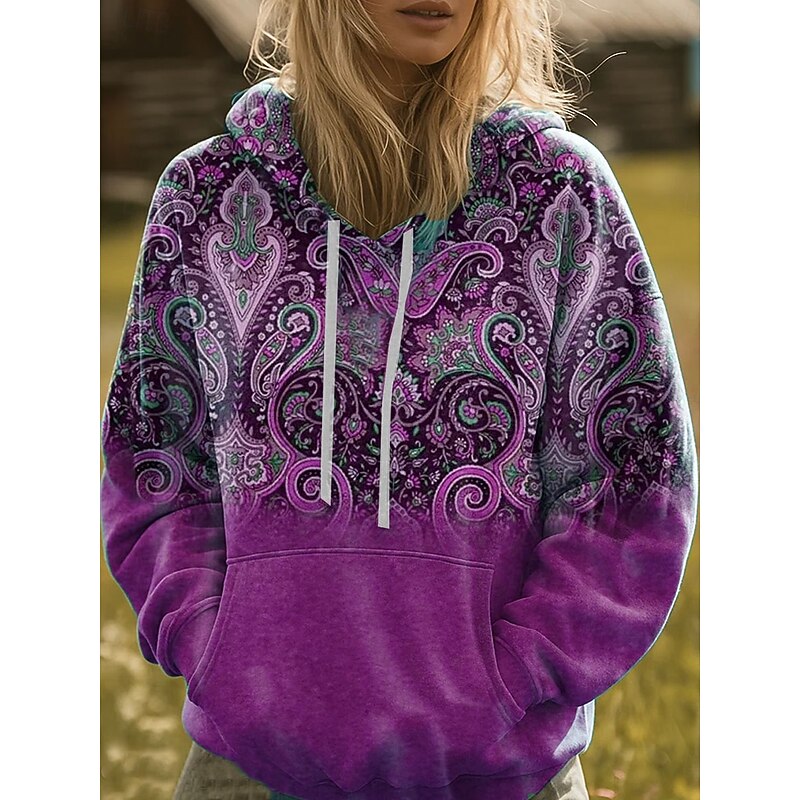 Women's 3D Print Vintage Boho Hoodie Patchwork Hoodie Sweatshirt Floral Pullover Sweatshirt Paisley Tribal Casual Long Sleeve Hooded Party Evening Wear Street Dailywear Spring Fall Winter2