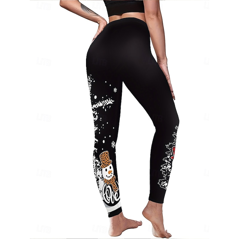 Women's Leggings Vacation Vintage Fashion Full Length High WaistPantsUgly Christmas Graphic Snowman Christmas Printing Soft Breathable High Elasticity Vacation Street Causal Black Fall Winter Slim Fit2