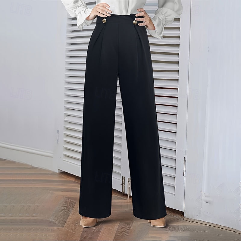 Women's Culottes Wide Leg Chinos Straight Elegant Streetwear Casual Full Length Medium Waist Plain Elastic Waist Comfortable Micro-elastic Outdoor Office Street Black Spring Fall Regular Fit