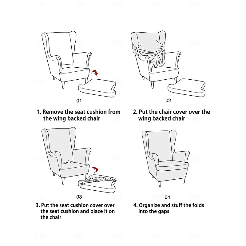 Christmas Wingback Chair Cover, Floral, Striped, or Geometric Printed Polyester Slipcover, Elastic Non-Slip Chair Protector for Home or Party2