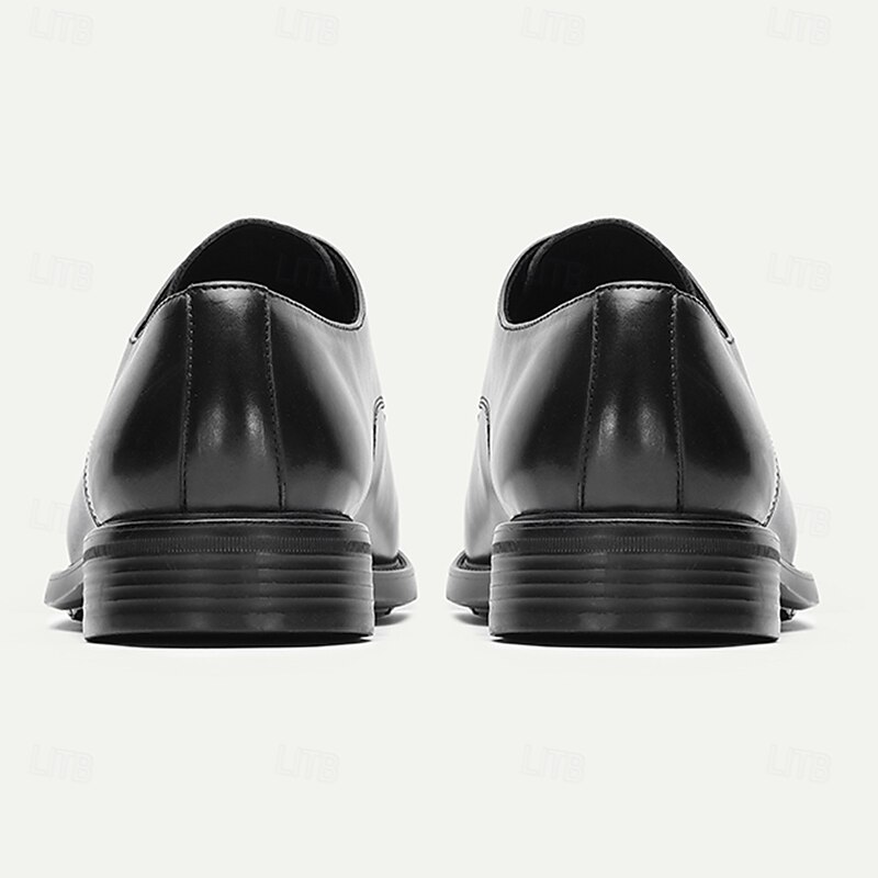 Men's Black Genuine Leather Breathable Oxford Shoes – Lightweight Lace-Up Dress Shoes for Office, Weddings and Summer Formal Outfits4