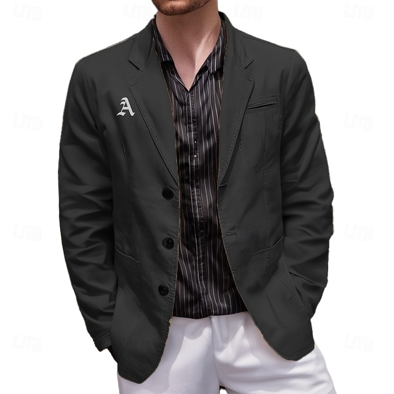 Men's Letter Printed Blazer Cotton Suit Jacket Suits Coat Casual Outdoor Dailywear Multiple Pockets Three Button Stripe Lined Suit Jacket Fall Winter Notch lapel collar Long Sleeve Black khaki Army2