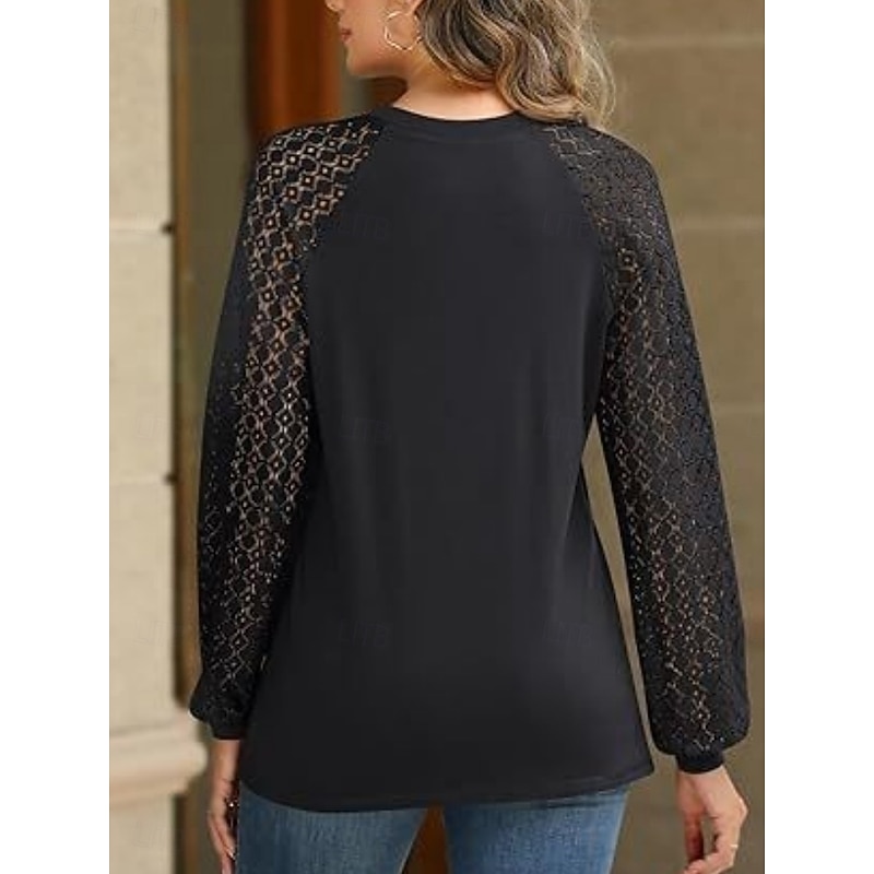 Women's Blouse Solid Color Elegant Stylish Basic Long Sleeve Crew Neck Regular Tops Daily Patchwork Black White Navy Blue Green Apricot Spring Fall Winter3