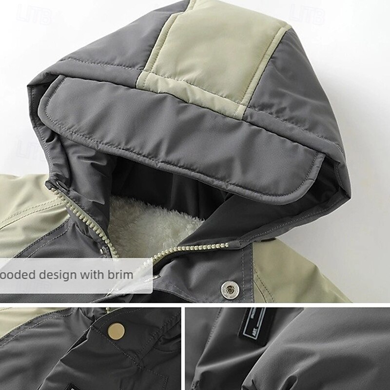 Kids Unisex Fleece Jacket Down Jacket Down Coat Hoodie Jacket Puffer Jacket Outerwear Color Block Long Sleeve Zipper Pocket Lightweight Comfort Waterproof Coat Outdoor Daily Basic Army Green Fall4