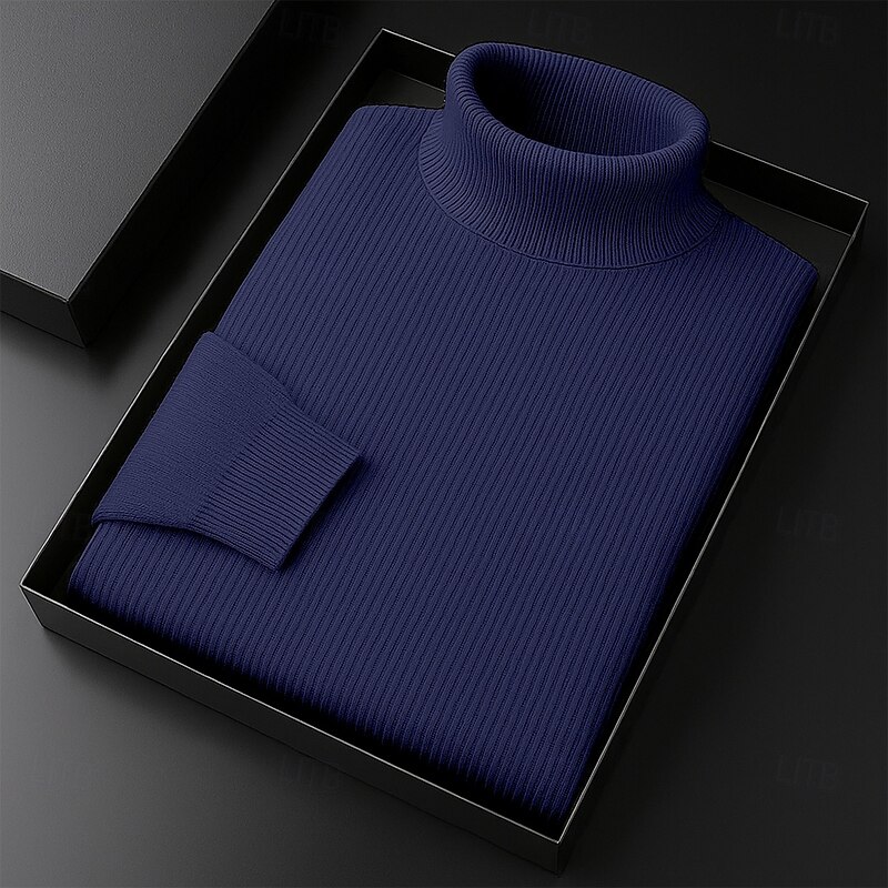 Men's Sweater Pullover Sweater Jumper Ribbed Knit Regular Tops Knitted Slim Fit Plain Turtleneck Knitwear Contemporary Casual Daily Wear Clothing Apparel Fall Wine Black S M L3