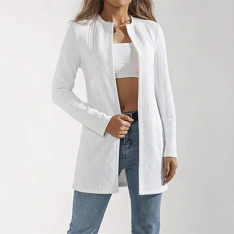 Women's Casual Jacket Comfortable Breathable Zipper Fashion Daily Plain Outdoor Casual Daily Zipper Regular Crewneck Regular Fit Long Sleeve Outerwear Black White Spring Fall4