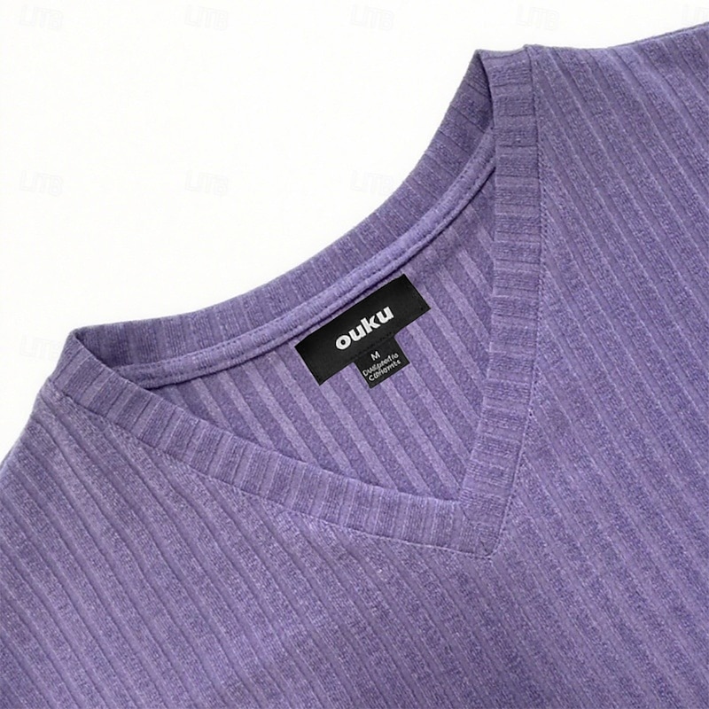 Men's T Shirt Muscle Shirt Ribbed Knit tee Tee Top Long Sleeve V Neck Spring Fall Winter Plain Pit Strip Fashion Designer Basic Knitting Vacation Street Casual Light Blue Black White Top Tee for Men3