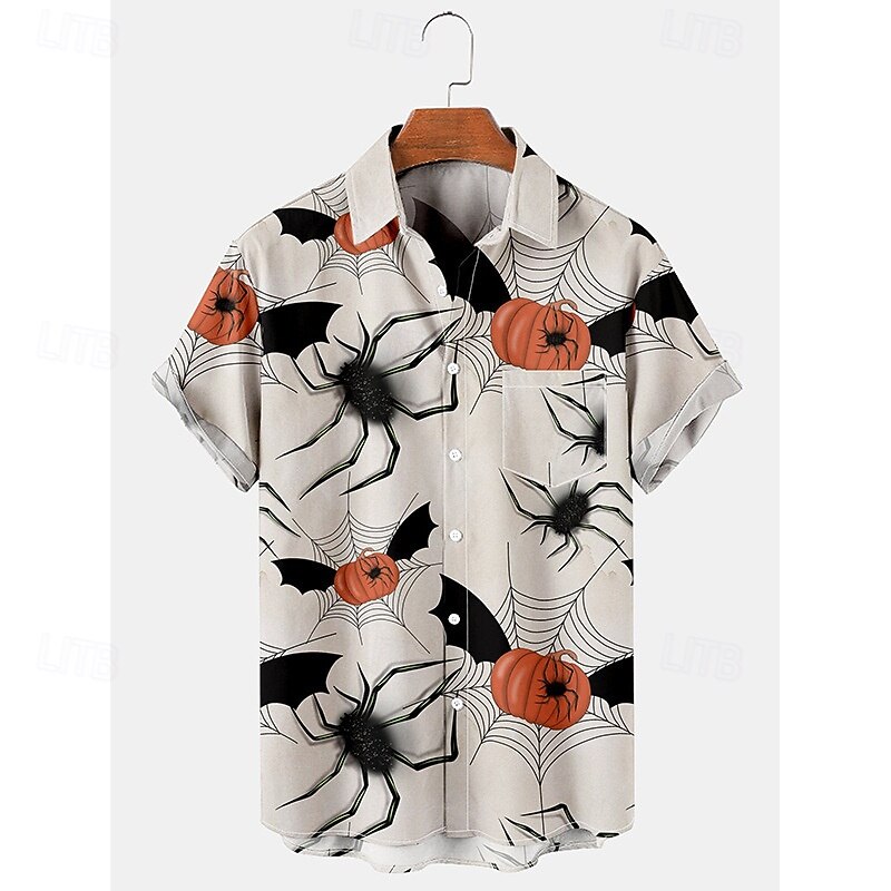 Halloween Men's Grimace Lantern Face Shirt Summer Shirt Casual Shirt Short Sleeves Horror Vacation Daily Wear Theme Party Spring & Summer Lapel Print White+Black Orange / Gray Black Orange Beige4