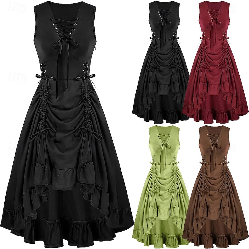 Punk & Gothic Renaissance Steampunk Dress Witch Goth Girl Solid Color Fancy Dress Women's Fantasy Steampunk Walpurgis Night Halloween Carnival Masquerade Casual Daily Adults' Dress