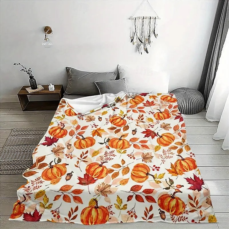 Halloween Fleece Throw Blanket for Couch Pumpkin Farm Rustic Cottagecore Party Sofa Bed Decorative Warm Blanket Home Decor4