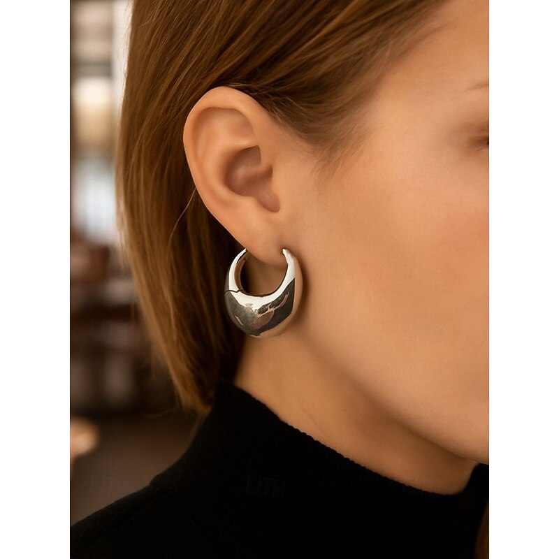 Women's Chunky Hoop Earrings - Classic Gold Plated Silver Round Earrings, Minimalist Jewelry for Everyday, Work Wear and Parties3