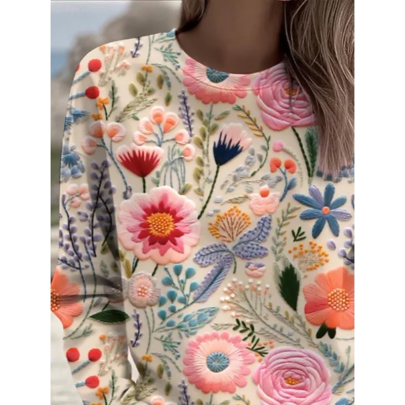 Women's Sweatshirts Floral Graphic Vintage Casual Long Sleeve Crew Neck Round Neck Regular Tops Street Dailywear Casual Print Pink Spring Fall Winter2
