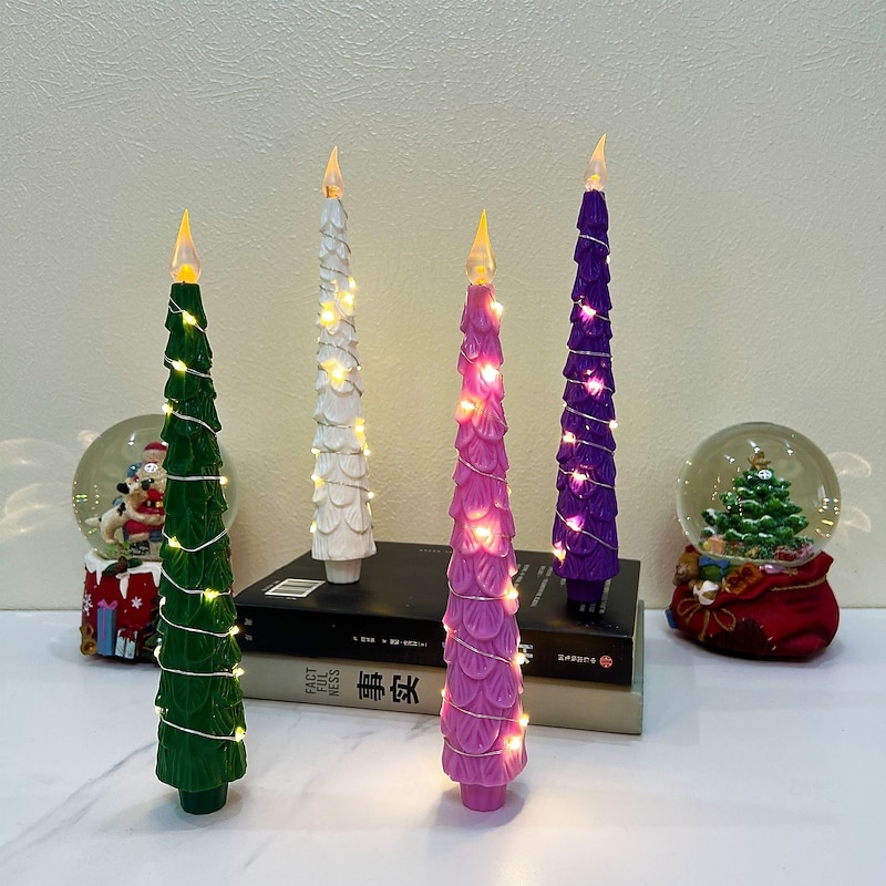 3/4 Pcs Christmas 2025 new LED Christmas tree long pole electronic candle light 24CM remote control AA battery indoor bedroom dining room party atmosphere decoration light decoration props4