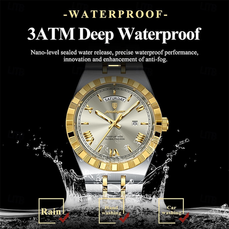 POEDAGAR Luxury Business Man Watch Week Date Waterproof Luminous Watches For Men Stainless Steel Quartz Men's Fashion Wristwatch4