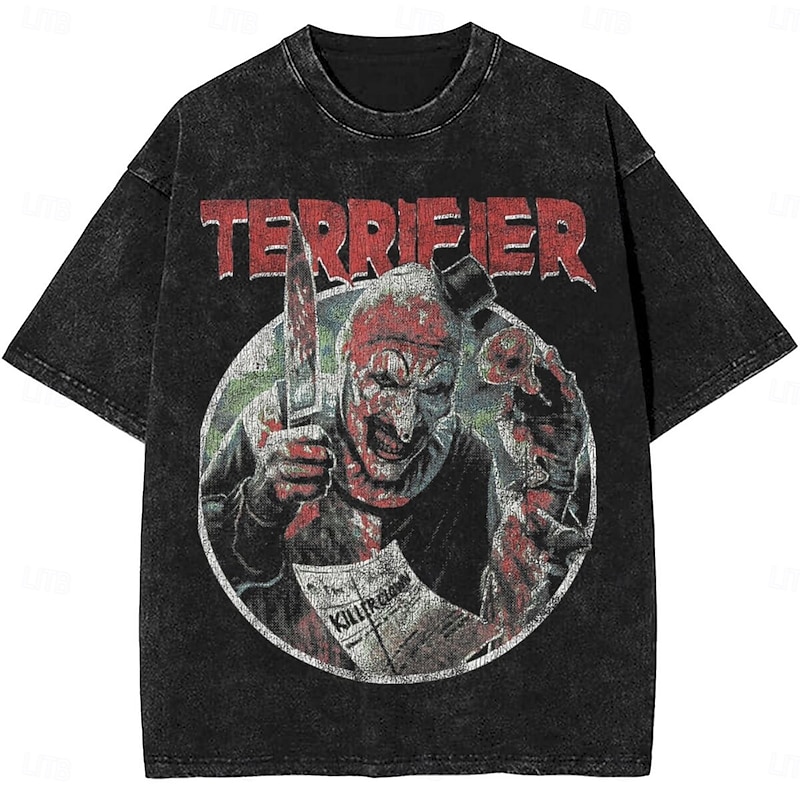 Halloween Terrifier Art the Clown T-shirt Oversized Acid Washed Tee Print Graphic For Men's Women's Boys' Kid's Adults' Halloween Carnival Masquerade Hot Stamping Casual Daily3