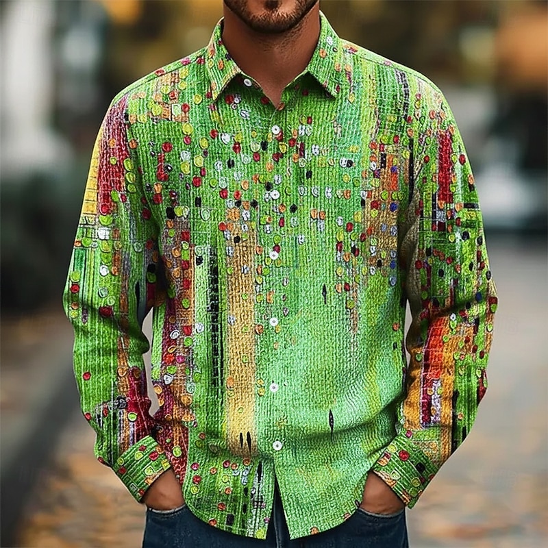 Men's Colorful Round Dots Abstract Art Shirt Button Up Shirt Long Sleeve Fashion Casual Holiday Casual Daily Spring Fall Turndown 3D Print Collared Shirts Red Blue Orange Green
