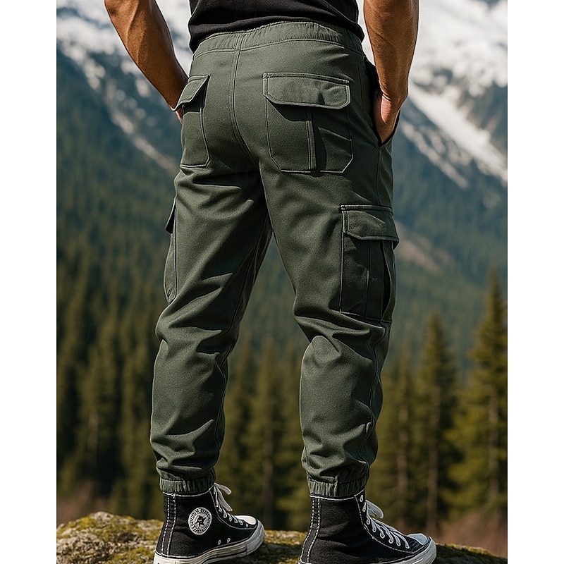Men's Cargo Pants Hiking Pants Trousers Thermal Pants Winter Outdoor Regular Fit Thermal Warm Bottoms Pocket Elastic Waist Black Army Green Camping / Hiking Running S M L XL XXL2