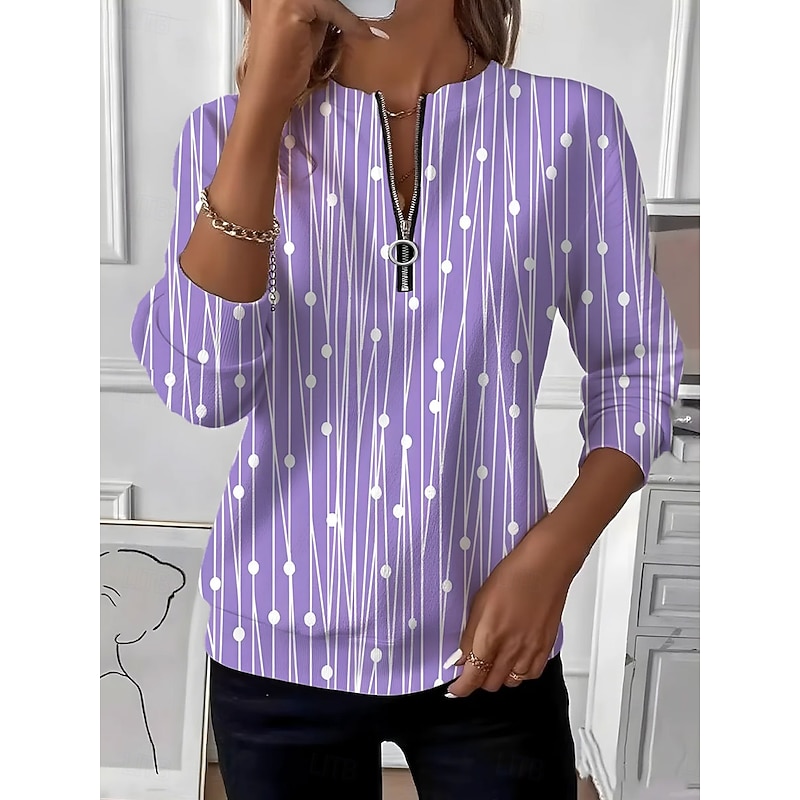 Women's Pullover Sweatshirt Zip Up Sweatshirts Graphic Geometric Color Block Fashion Casual Long Sleeve Crew Neck Regular Tops Street Dailywear Patchwork Zipper Print Black Purple Orange Gray Fall3
