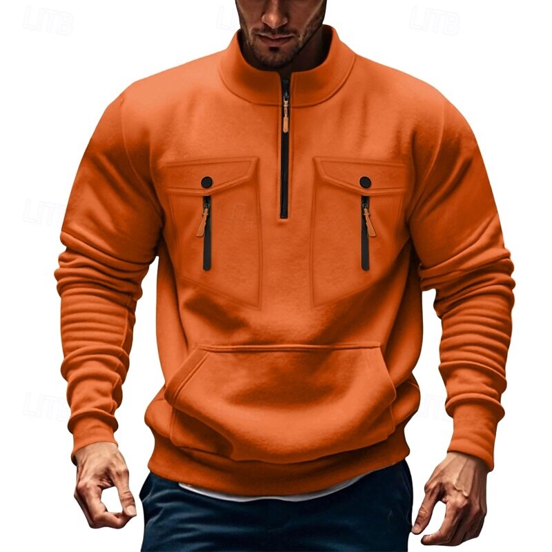 Men's Sweatshirt Quarter Zip Sweatshirt Tactical Hoodie Wine Red Black White Army Green Red Standing Collar Plain Zipper Sports & Outdoor Casual Daily Streetwear Cool Sportswear Spring &  Fall2