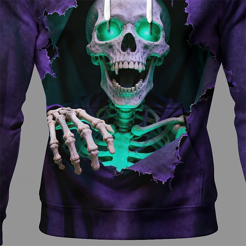 Halloween Men's Skull Hoodie Fashion Daily Hooded Vacation Party Streetwear Purple Drawstring Pocket Printing Fall Winter Designer3