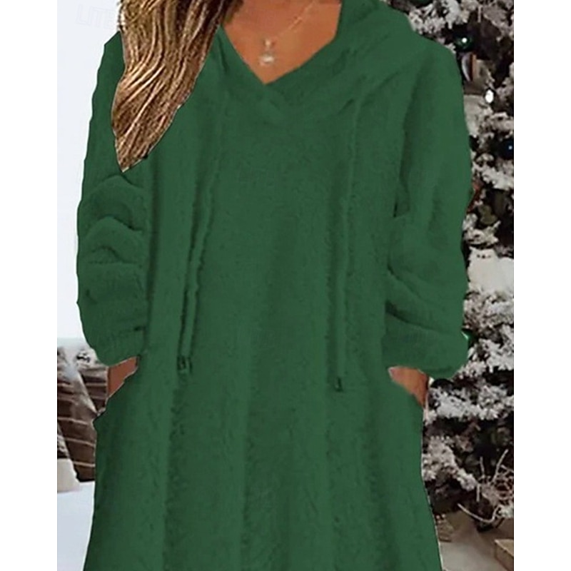 Women's Midi Dress Casual Dress Winter Dress Fashion Modern Daily Weekend Regular Fit Plain Long Sleeve Hooded Dark Green Winter Autumn2