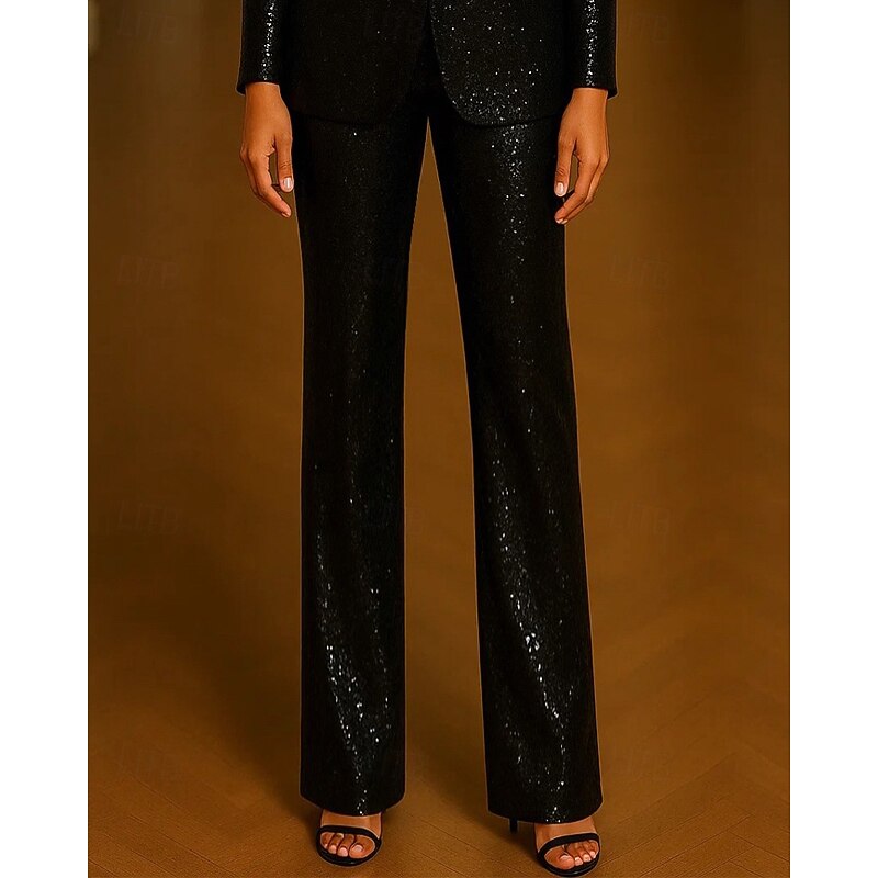Women's Sequin Suit Pant Straight Fit Formal Wedding Guest Formal Evening Sequin Solid Color Elegant Simple Ankle Length Pant