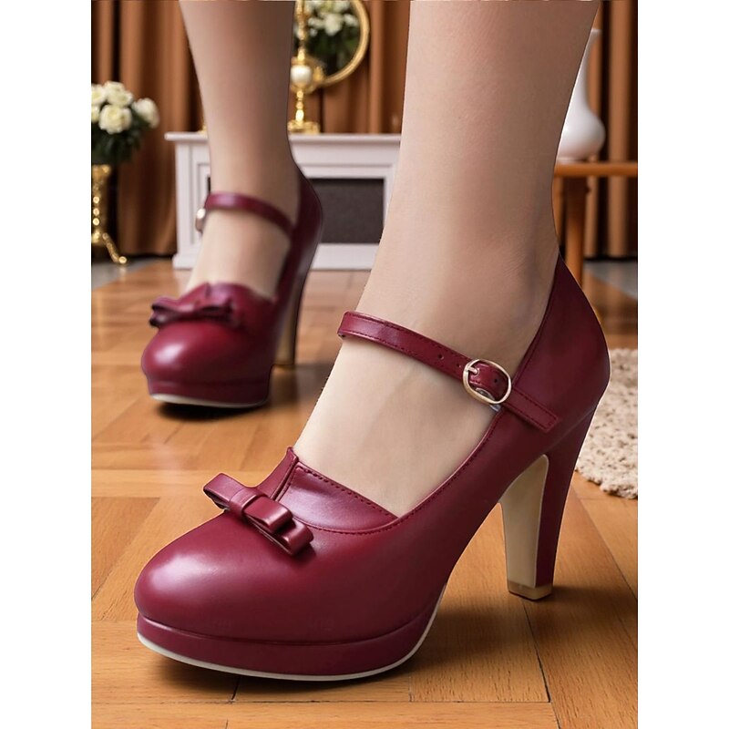 Women's Black Platform Mary Jane Heels with Bow – 1950s Vintage Round Toe Strap Pumps for Gatsby Parties, Christmas and Vintage-Inspired Looks2
