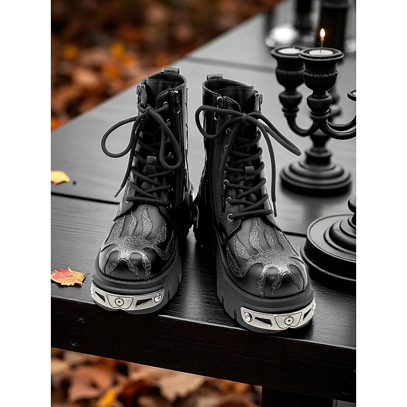 Women's Gothic Platform Sneakers with Metal Detailing - Punk Style Chunky Lace-Up Shoes for Halloween Party Fashion3