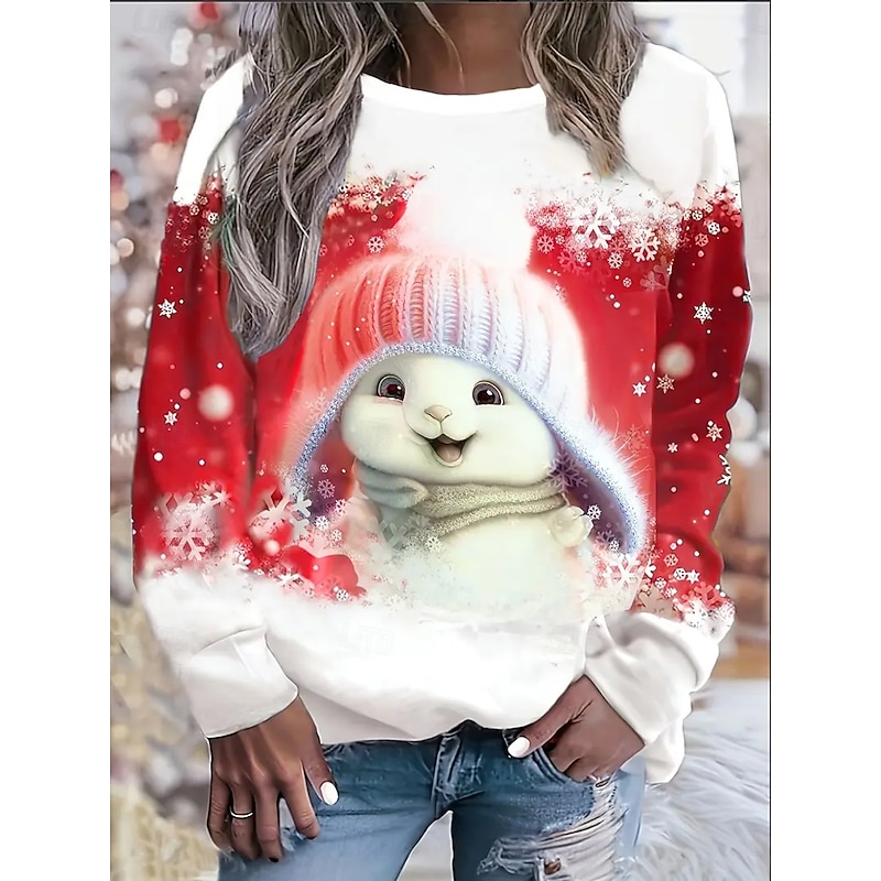 Christmas Women's Pullover Sweatshirt Hoodies Graphic Animal Fashion Casual Long Sleeve Crew Neck Regular Tops Street Dailywear Print Red Blue Purple Green Spring Fall Winter3
