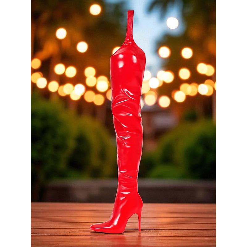 Women's Red Patent Leather Thigh High Stiletto Boots - Sexy Over the Knee Party Shoes for Nightlife and Clubwear3