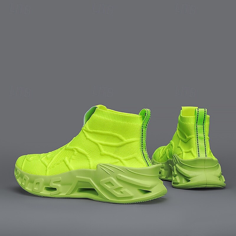 Men's High-Top Neon Green Slip-On Sneakers – Fashion Forward Lightweight Sports Shoes with Sock Fit and Cushioned Sole for Gym, Walking and Casual Outfits3