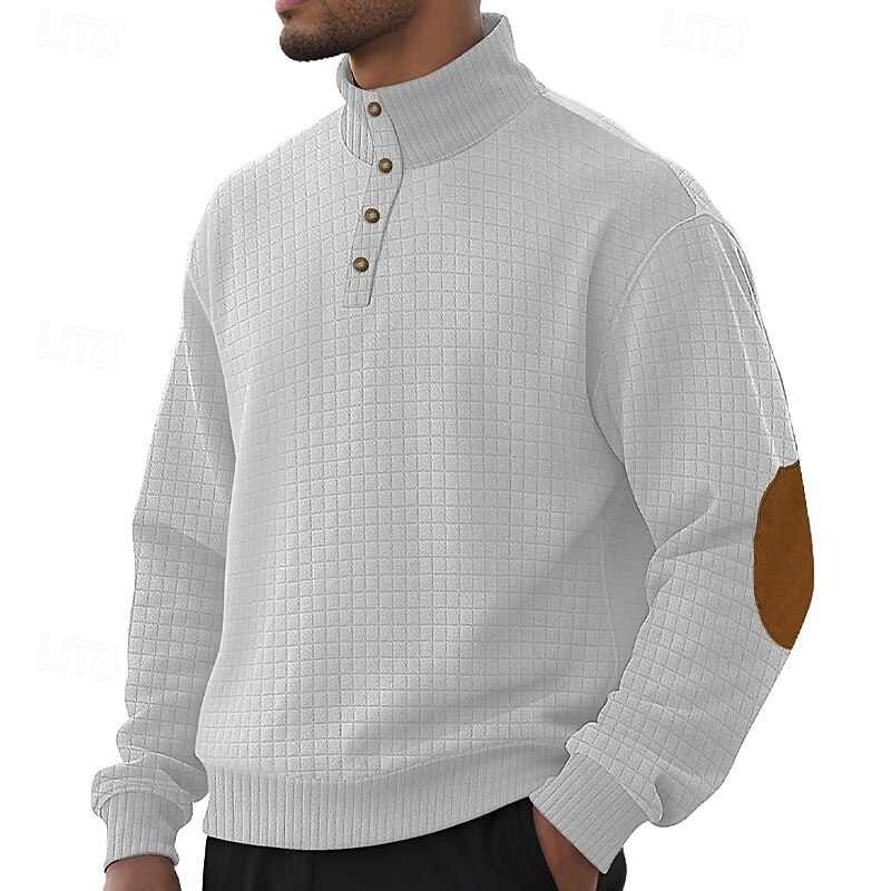Men's Sweatshirt Waffle Sweatshirt Pullover Hoodie Sweatshirt Pullover Button Up Hoodie Black White Army Green Khaki Gray Standing Collar Plain Patchwork Textured Sports & Outdoor Casual Daily2