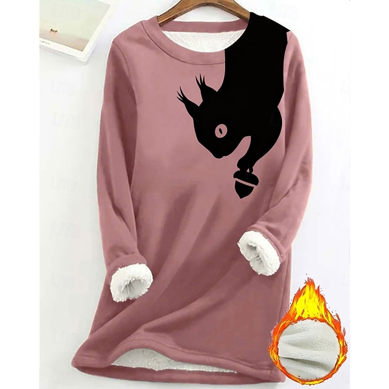 Women's Pullover Sweatshirt Animal Fashion Basic Casual Long Sleeve Crew Neck Regular Tops Street Dailywear Casual Print Fleece Lined Black Yellow Pink Dark Pink Blue Fall Winter4