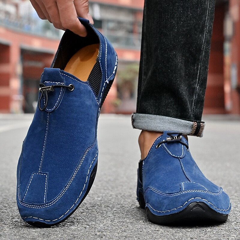 Men's Blue Faux Leather Slip-On Loafers – Comfortable Casual Driving Shoes for Business Travel and Everyday Wear2