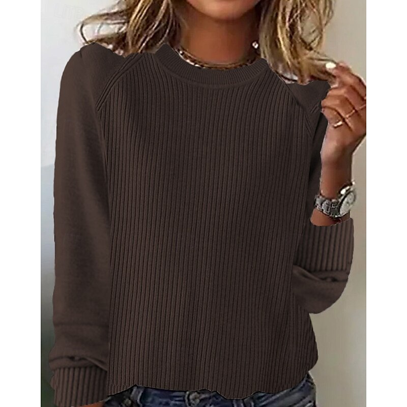 Women's Sweater Pullover Streetwear Casual Solid Color Crew Neck Knitted Long Sleeve Regular Tops Knit Daily Going out Weekend Black Yellow Fall Winter4